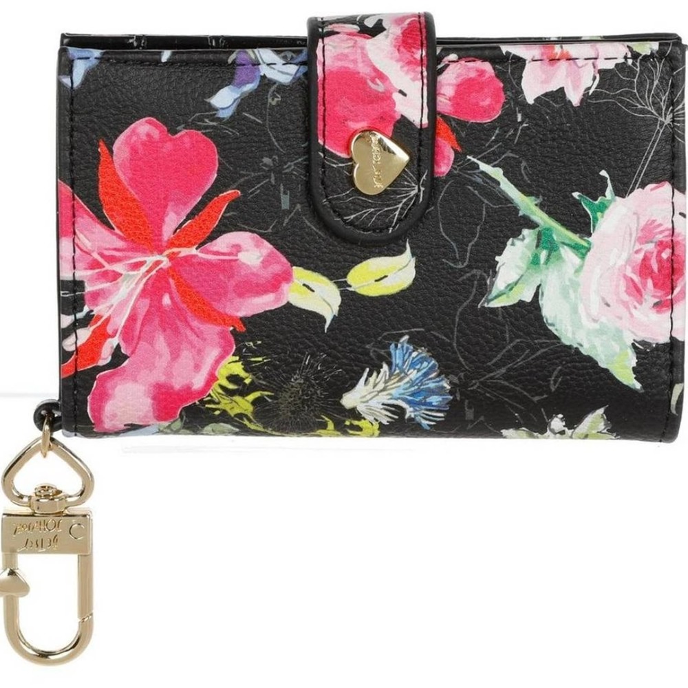 Betsey Johnson Floral Flap Wallet Black Pink